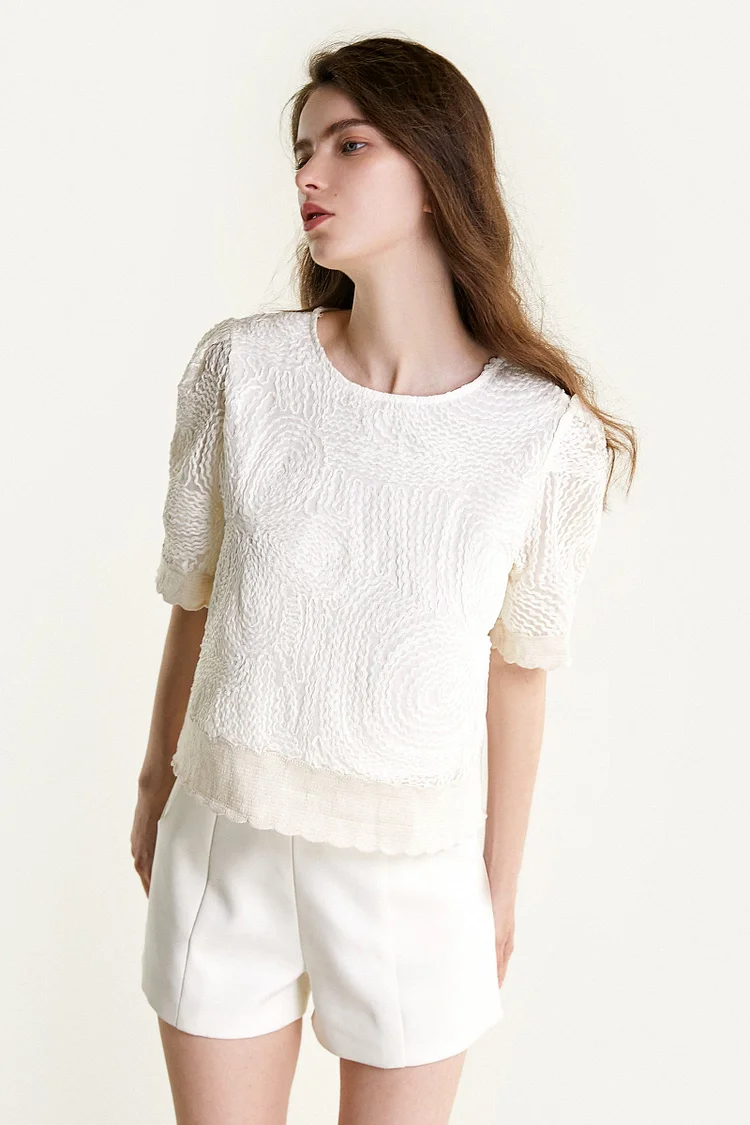 Ivory Textured Patchwork Blouse QueenFunky