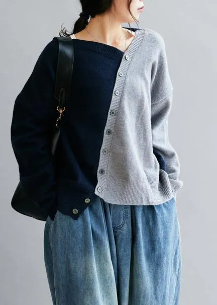 Vintage Loose Blue Sweater Dresses Women Causal Winter Clothes Q81056