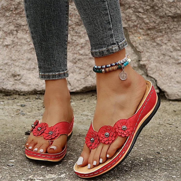 Vintage Floral Casual Wedge Flip-Flops