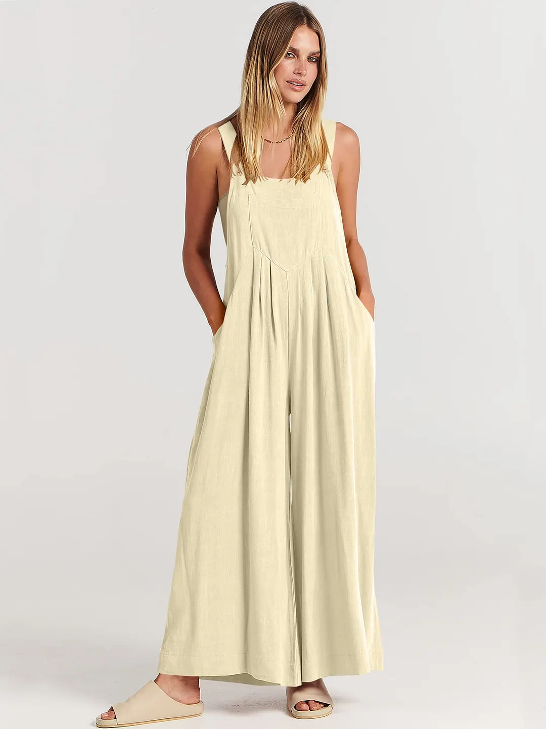 Half Button Wide Leg Jumpsuit with Pockets