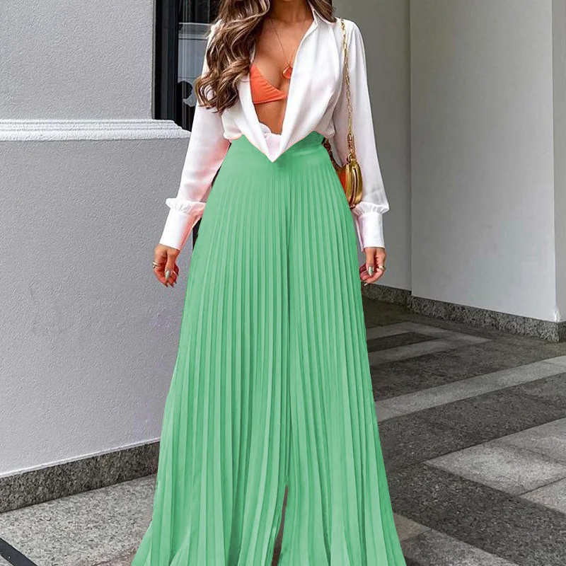 Woherb Woherb Spot Autumn 2024 New Women's Fashion Temperament Pressure Pleated Long Wide-Leg Pants-Outfit Ideas