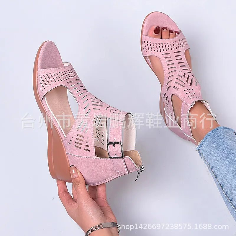 Breakj Breakj Spring And Summer New Shoes Large-Size Women's Shoes Coarse Heel Heel Shoes Hollow Fish Mouth Sandals Women