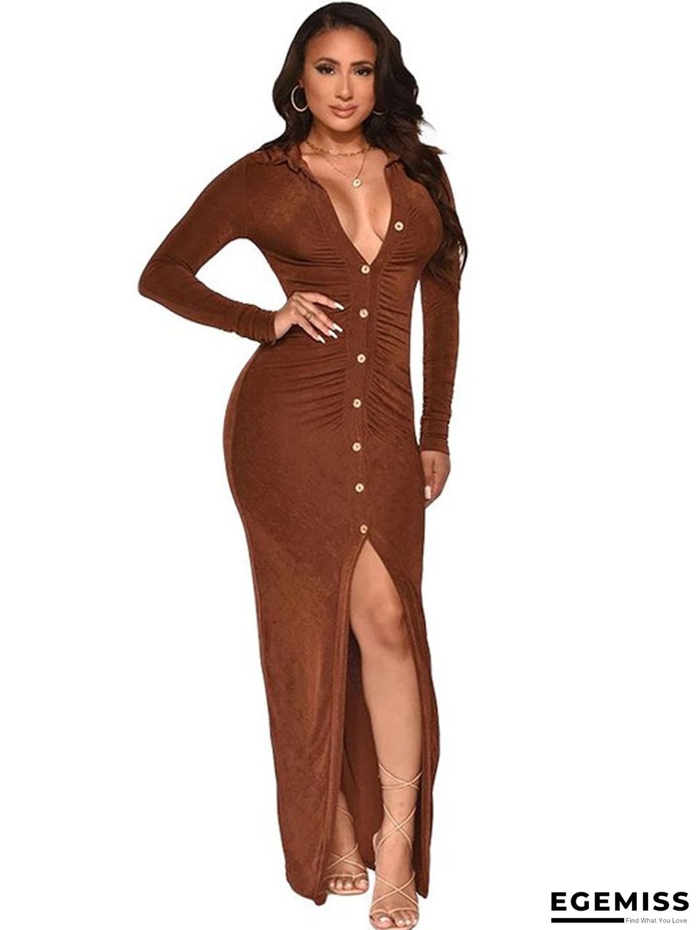 Fashion Solid Color Slim Sexy Bag Hip Cardigan Dress Long Skirt | EGEMISS