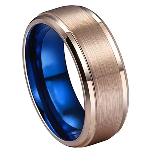 Women's Or Men's Rose Gold with Inner Blue Tungsten Carbide Wedding Band Rings,Comfort Fit with High Polish Sides and Matte Finish Ring With Mens And Womens For Width 4MM 6MM 8MM 10MM