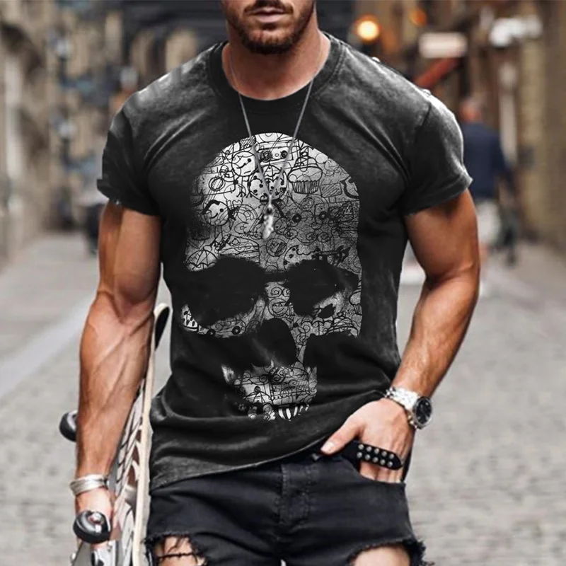 Round neck all-match mens casual short-sleeved skull print / [viawink] /