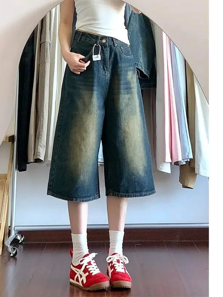 Relaxed Fit Straight Leg Denim Shorts for Women