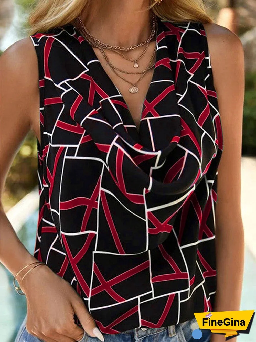 Women's Sleeveless V-neck Printed Casual Top