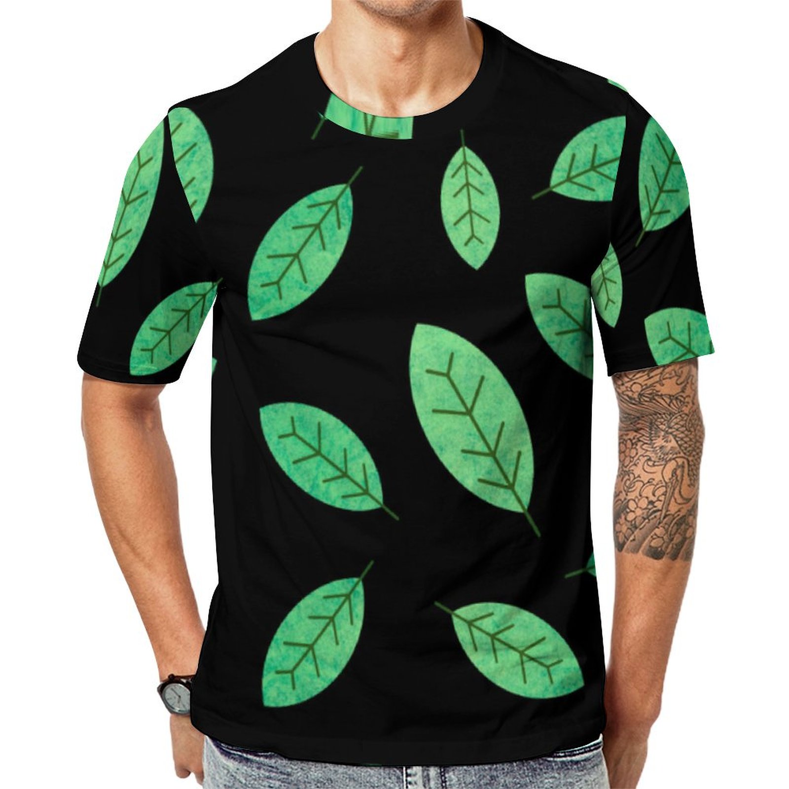 Elegant Botanical Green Leaves Ditsy Short Sleeve Print Unisex Tshirt Summer Casual Tees for Men and Women Coolcoshirts