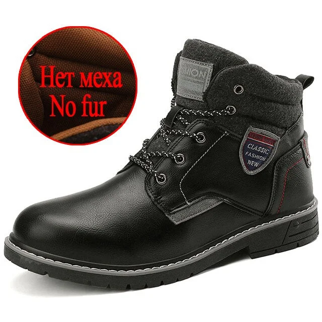 Classic Men's Boots Winter Men's Shoes Plush Warm Men's Snow Boots Outdoor Non-slip Men's Hiking Boots Fur Warm Men's Footwear