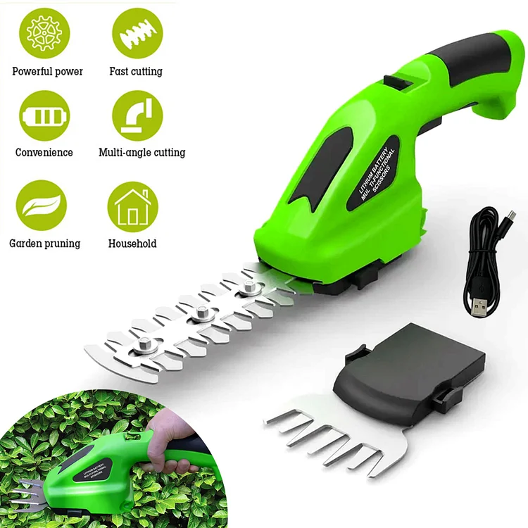 PRAXO Cordless Grass Shear Mini Shrubbery Trimmer, 7.2V Handheld Hedge Clippers Electric Hedge Trimmer 2000mAh, 2 in-1 Grass Clippers Trimmer Grass Cutter, Rechargeable Battery and Charger for Garden