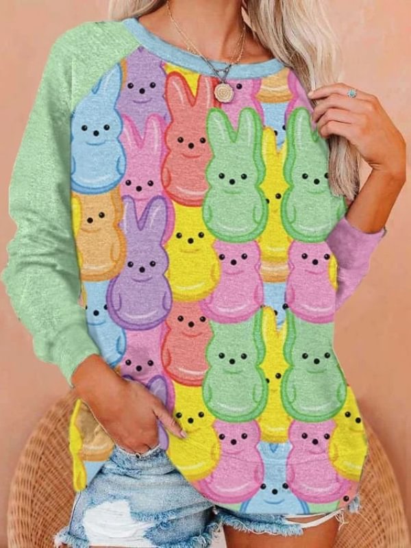 Women's Cute Colorful Sugar Bunny Print Sweatshirt for Easter