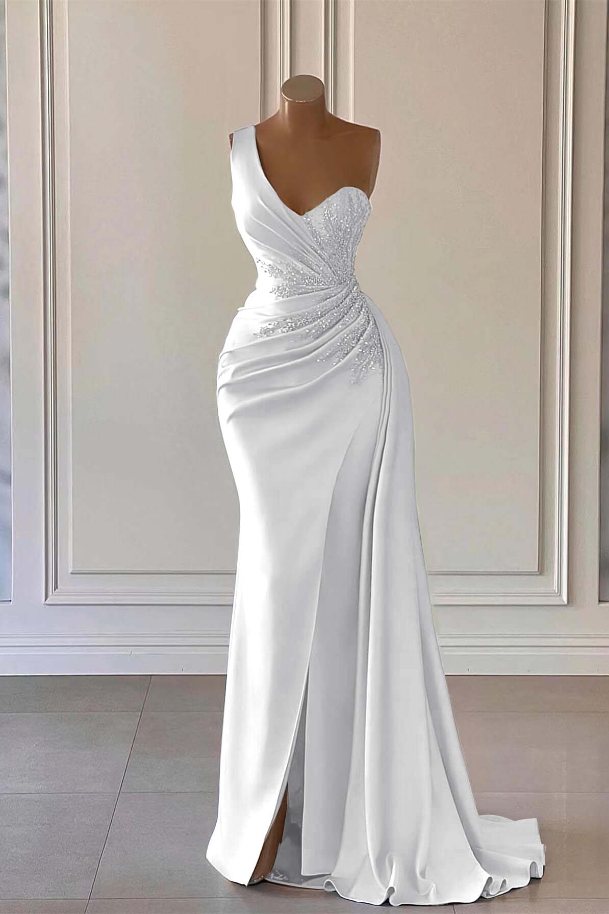 Hidais Charming Luxury One Shoulder Long Prom Dress Mermaid Split With Ruffles