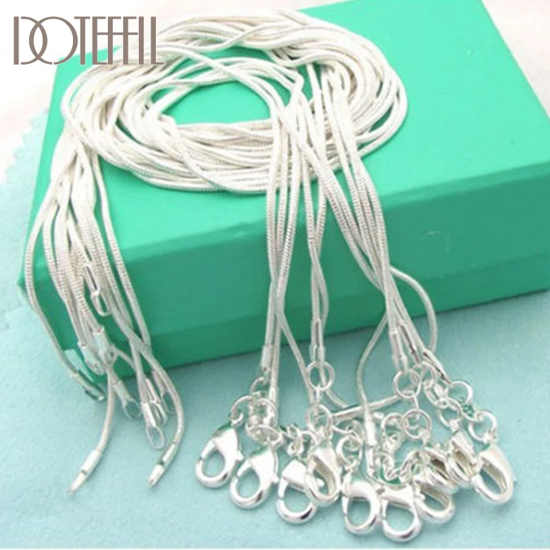 DOTEFFIL 925 Sterling Silver 10pcs/Lot 16/18/20/22/24/26/28/30 Inch 1.2mm Snake Chain Necklace For Woman Man Jewelry