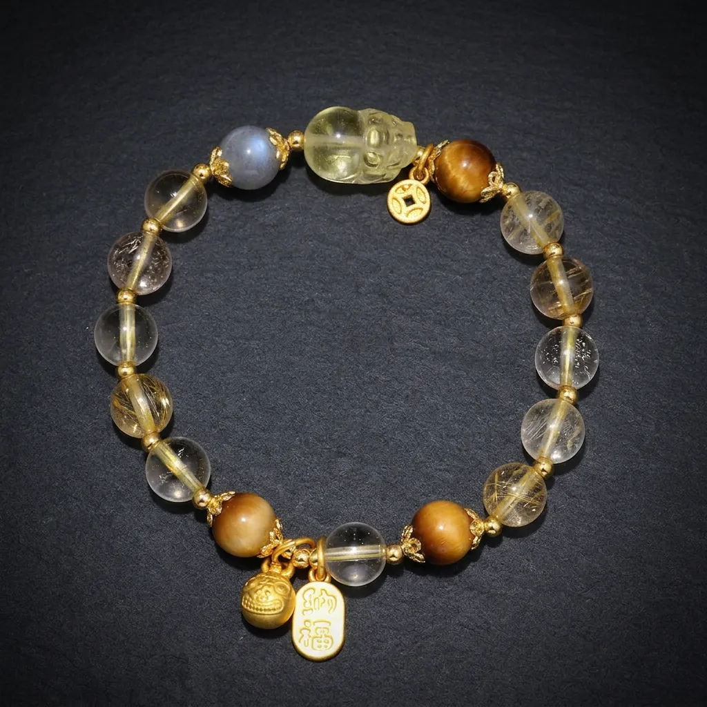 The Prosperity Talisman: Natural Tiger Eye & Citrine Pixiu Bracelet Celestial Pixiu Edition-18K Gold Plated