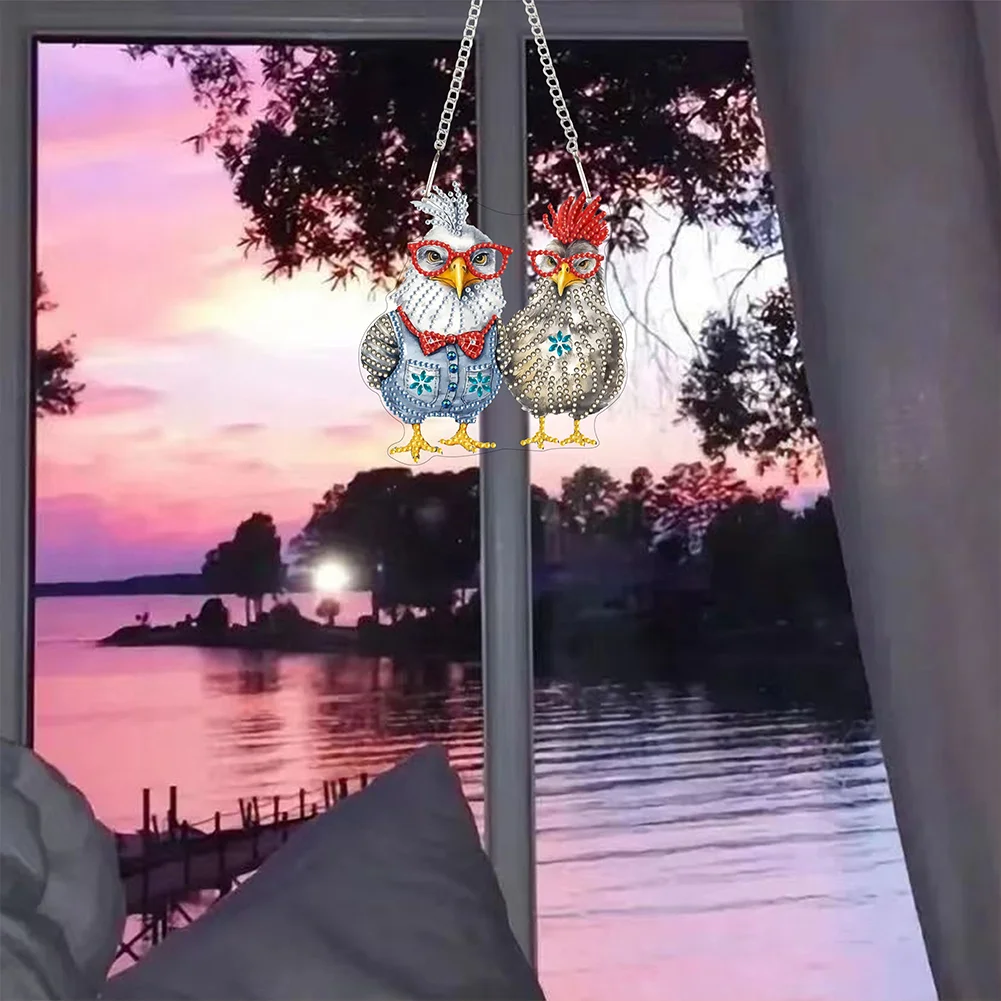 DIY Chicken Acrylic Special Shape 5D DIY Diamond Painting Dots Pendant for Home Decor(15*15cm)