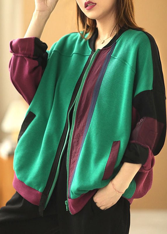 Chic Green Loose Pockets Patchwork Fall Long sleeve Coat CK900- Fabulory