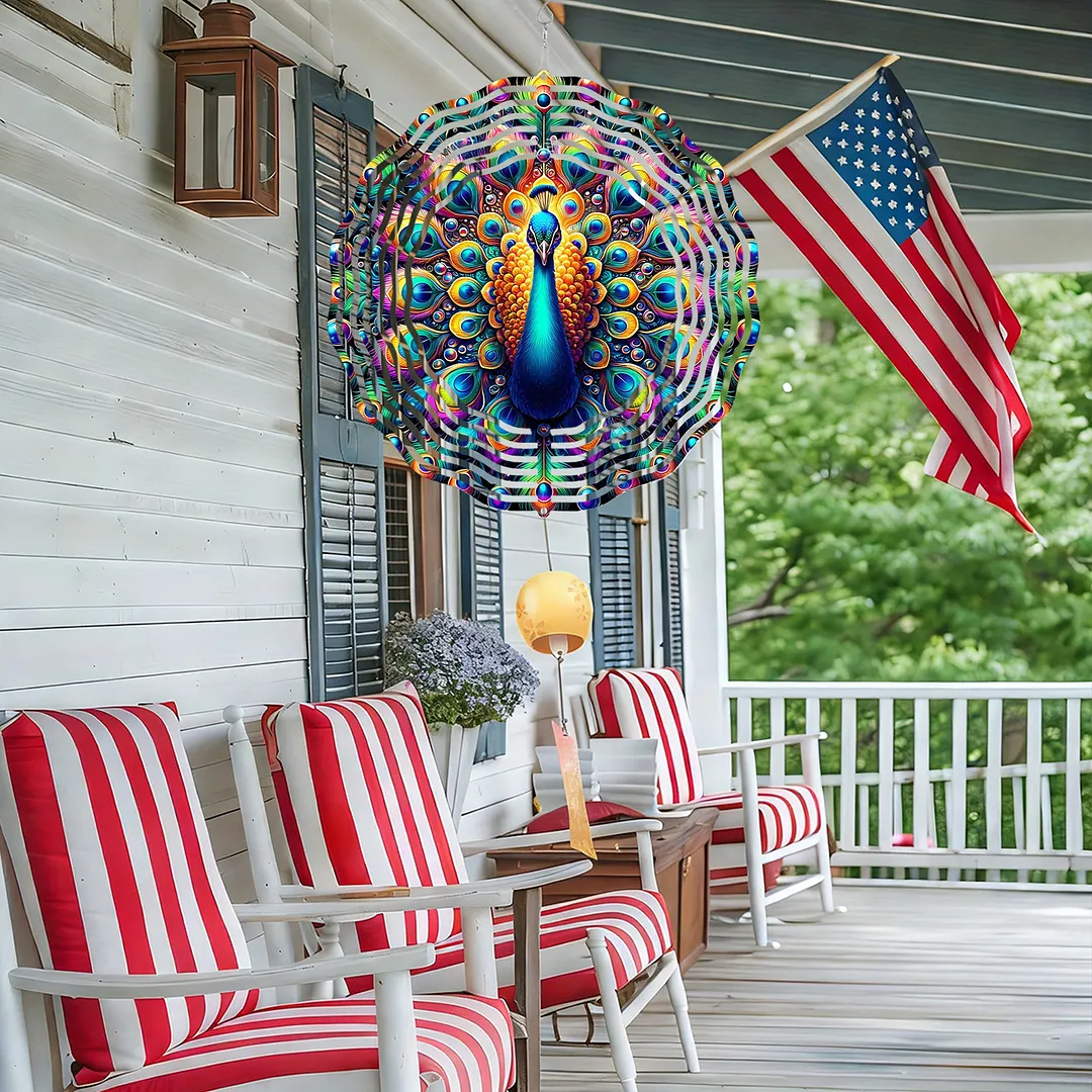 3D Hanging Wind Spinner 360 Degree Rotating 10-Inch Garden Wind Spinners Hanging Wind Catcher Art Gift for Home Garden Halloween Christmas (Peacock)