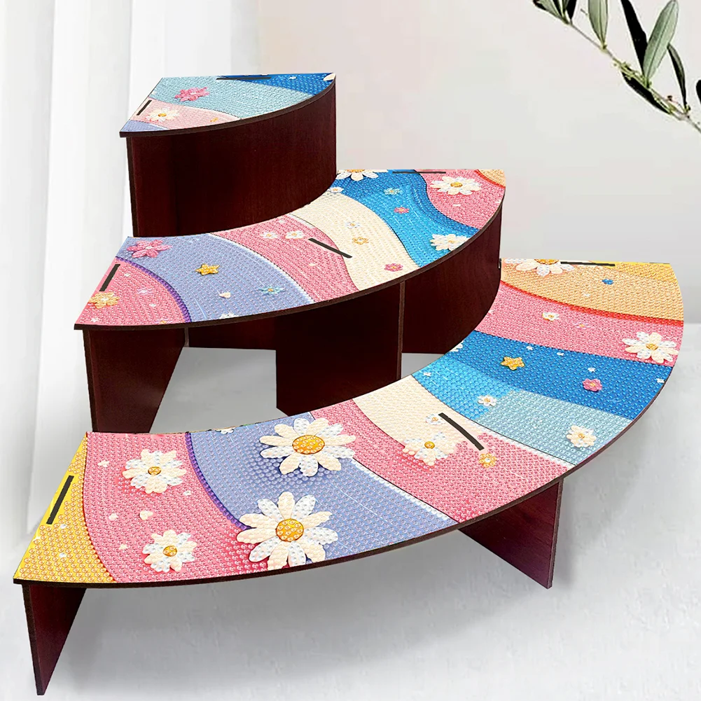 3 Tier Wood Rainbow Daisy DIY Diamond Painting Storage Holder for Home Office