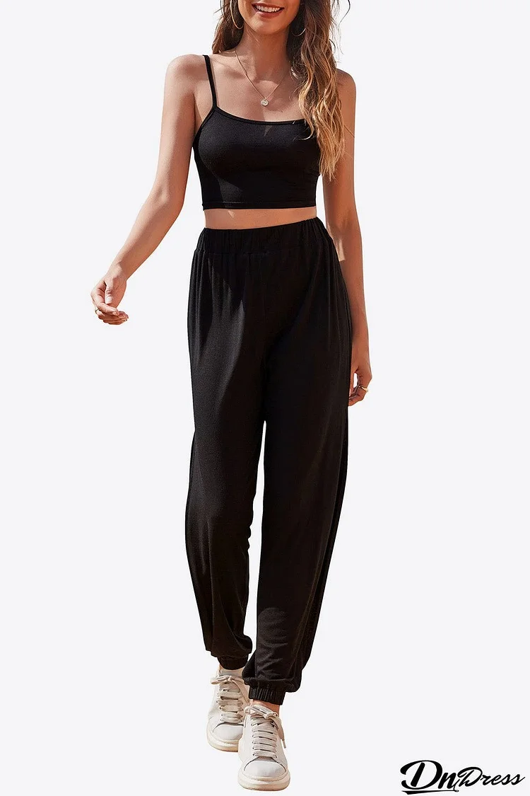 Cropped Cami and Side Split Joggers Set