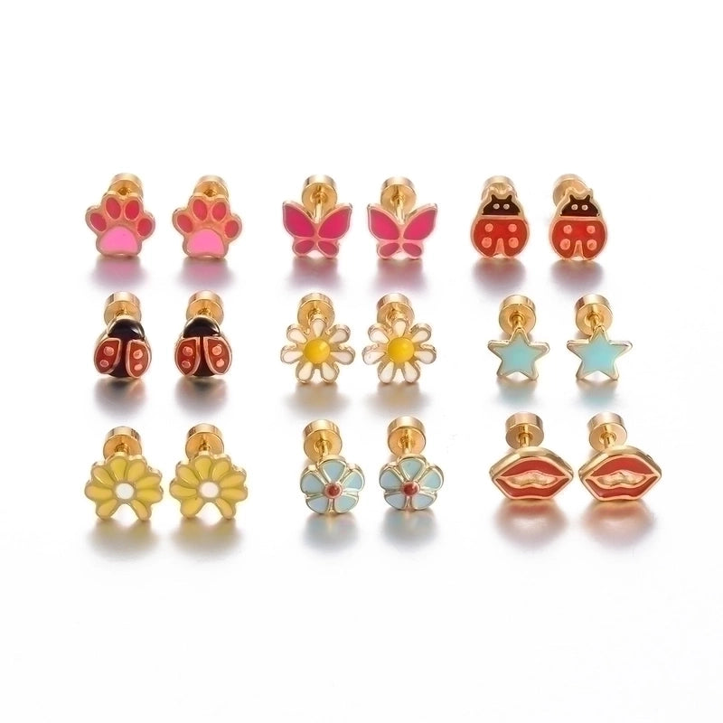 1 Pair Cute Geometric Enamel Plating Stainless Steel Ear Studs