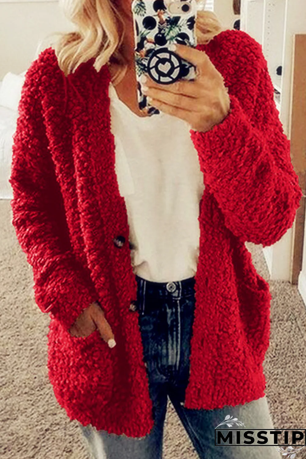 Black Casual Solid Pocket Buckle Outerwear