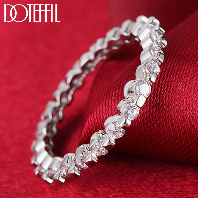 DOTEFFIL 925 Sterling Silver AAA Zircon Trend Ring For Women Jewelry