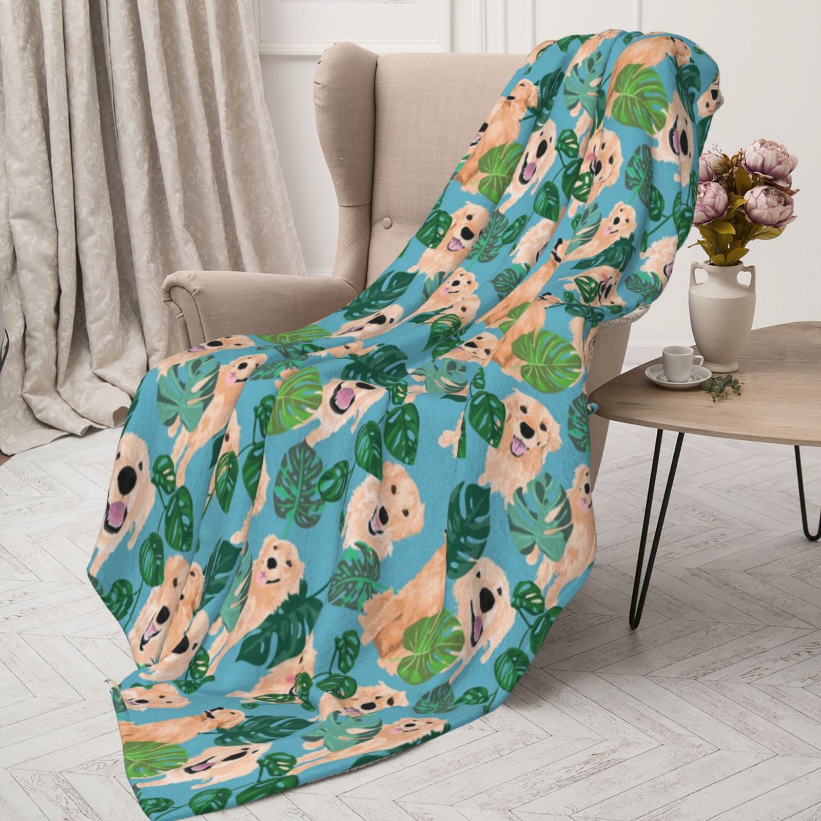 Comstylish Golden Retriever Tropical Blanket