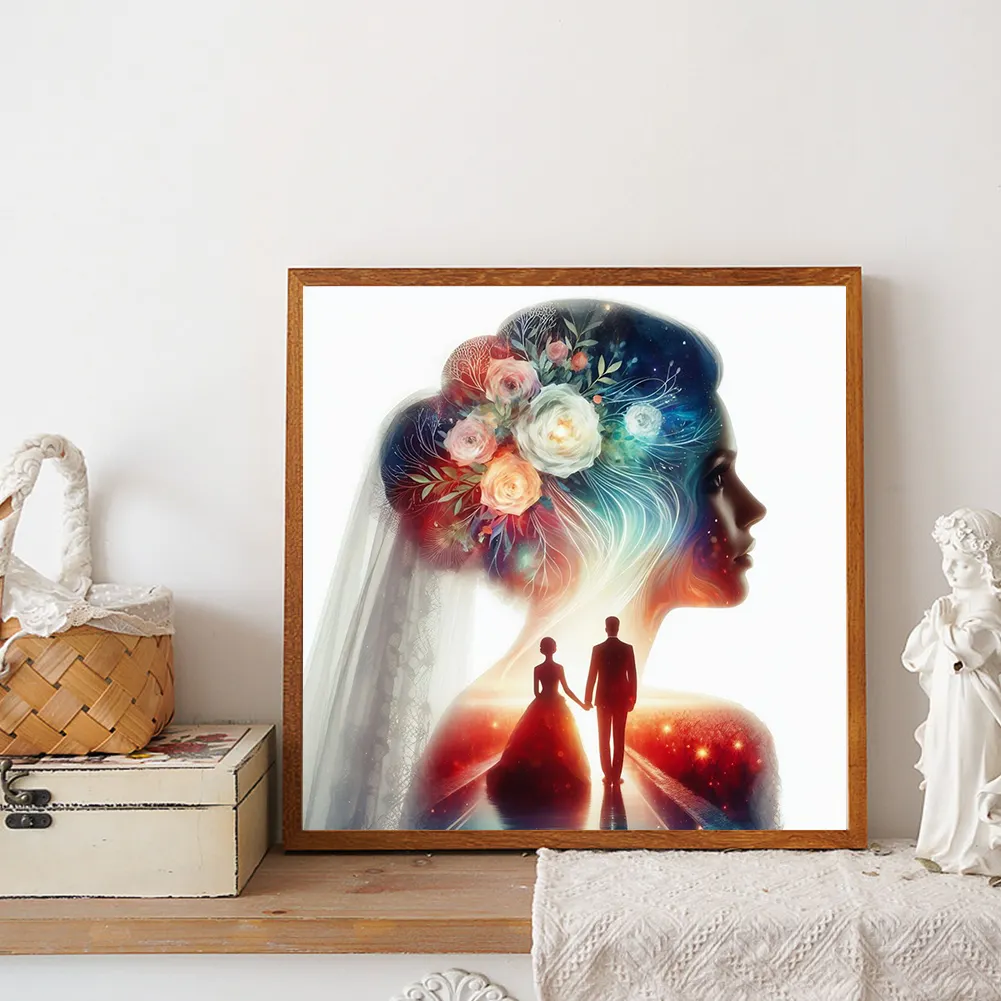 Diamond Painting - Full Round Drill - Romantic Wedding Silhouette(Canvas|30*30cm)