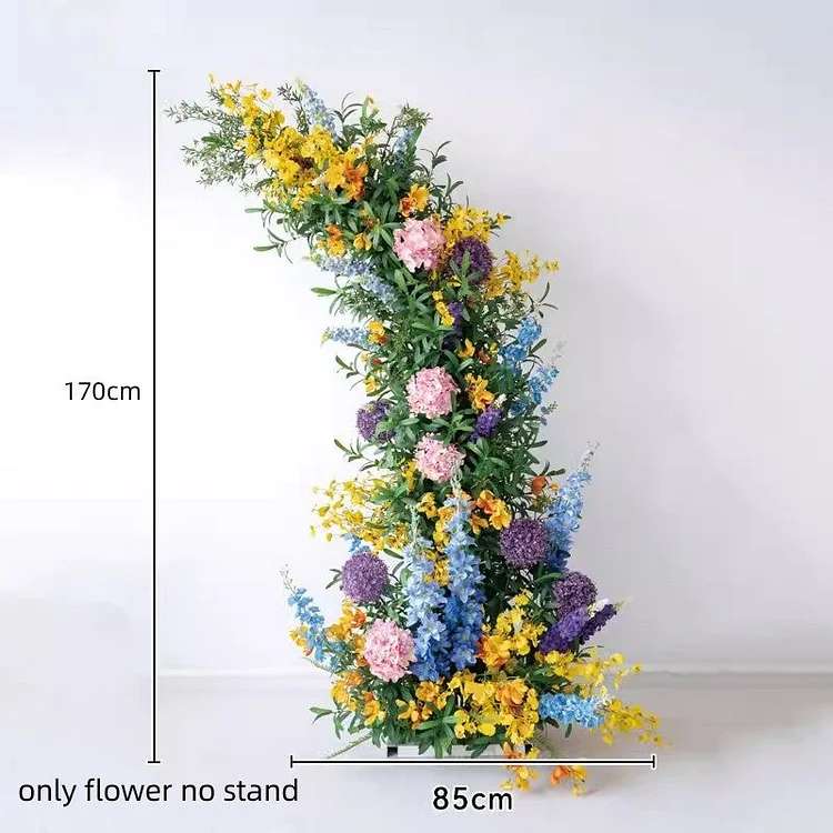 Colorful Rose Hydrangea Greenery Plants Floral Arrangement Decor Horn Arch Frame