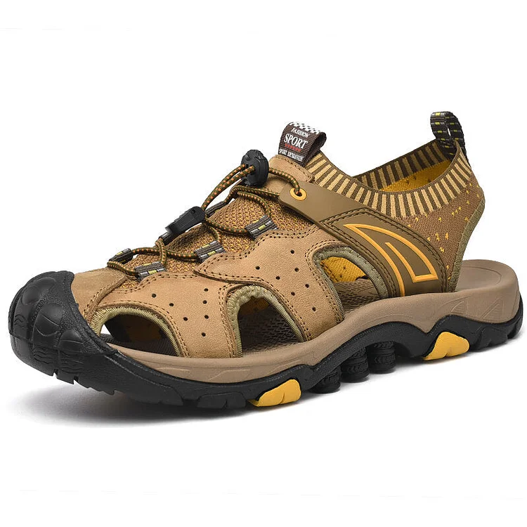 Men Genuine Cow Leather Anti-collision Toe Outdoor Hiking Sandals