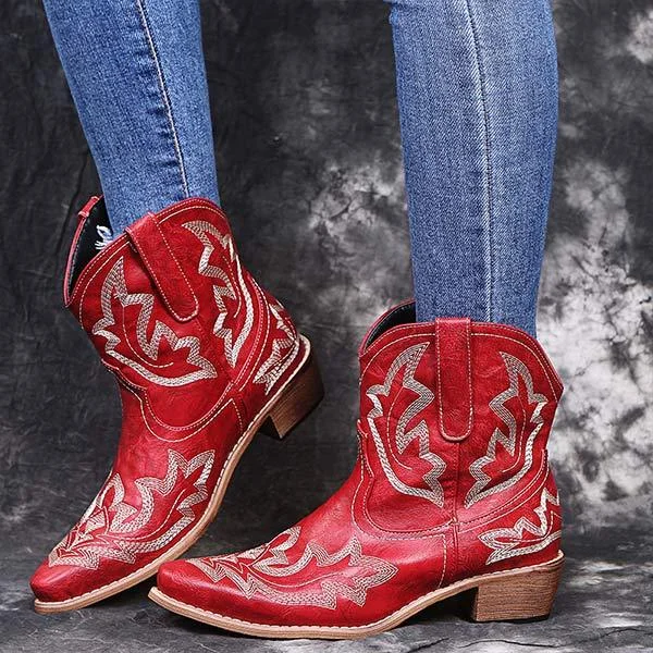 Women'S Chunky Heel Vintage Embroidered Cowboy Boots 35981432