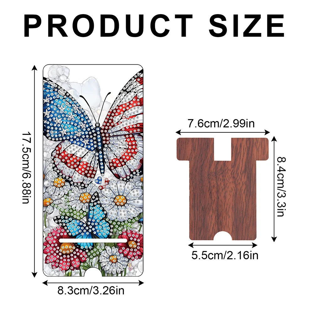 2-Pack Acrylic US Flag Butterfly Skull Diamond Art Phone Stand And Mirror