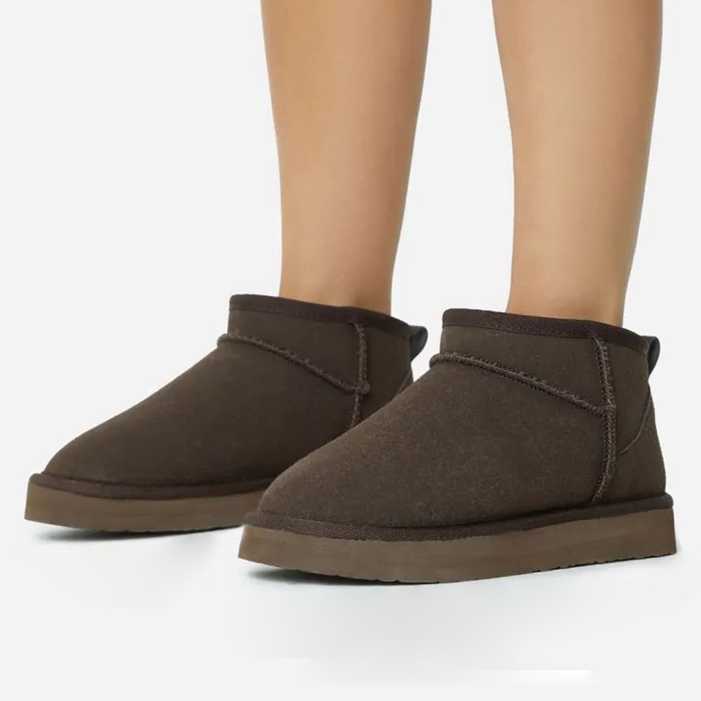 Dark Brown Round Toe Flatform Snow Ankle Boots Nicepairs