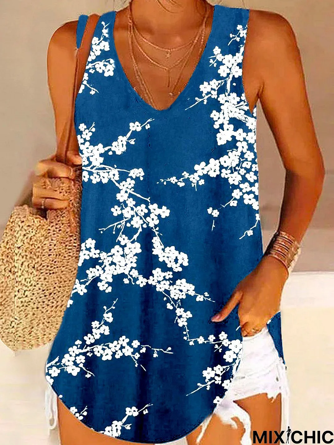 Loose Floral V Neck Tank & Cami