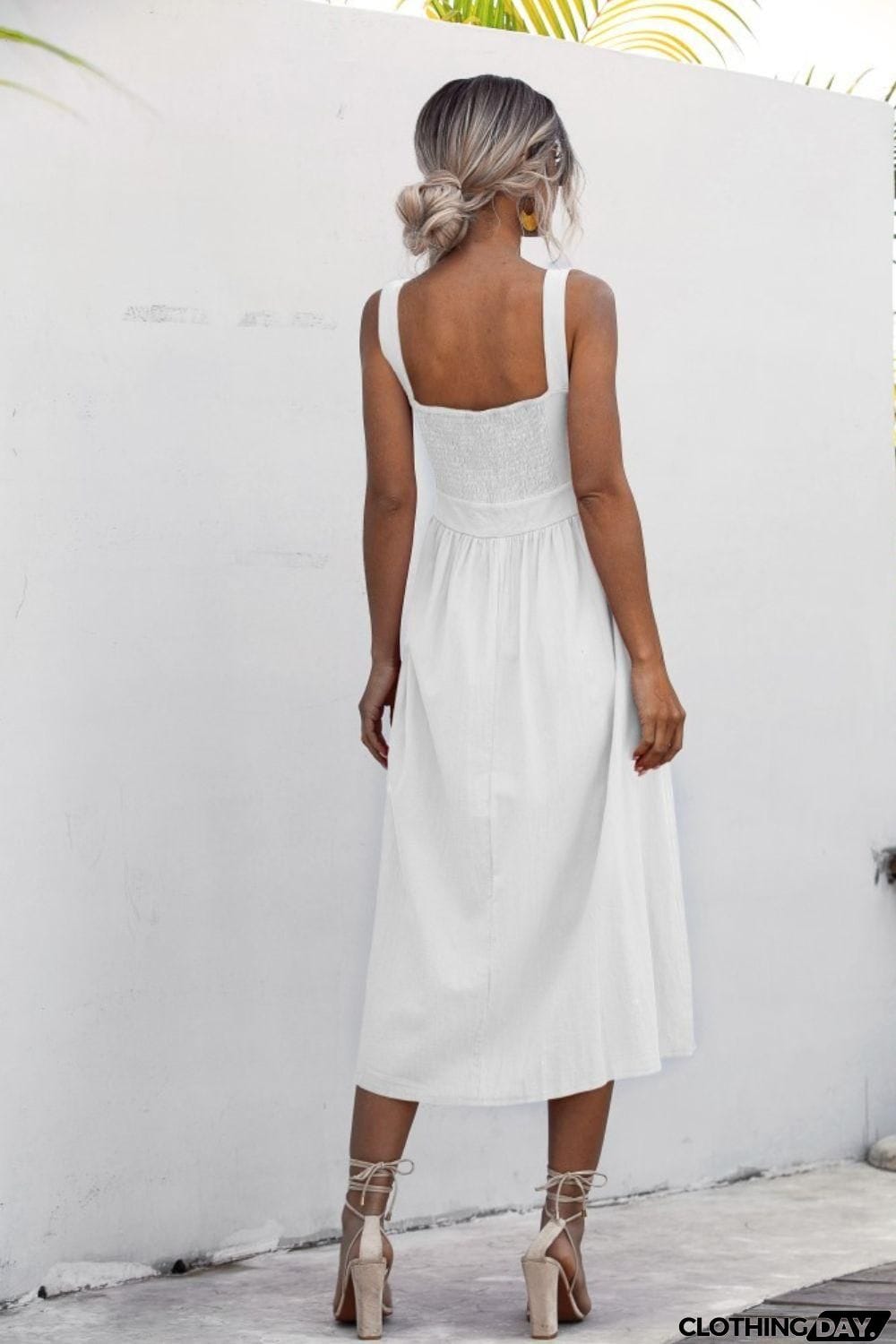 Square Neck Sleeveless Smocked Midi Dress