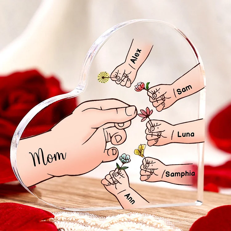 6 Names - Personalized Acrylic Heart Keepsake Handing Flowers to Mother Ornaments Gifts for Grandma/Mother