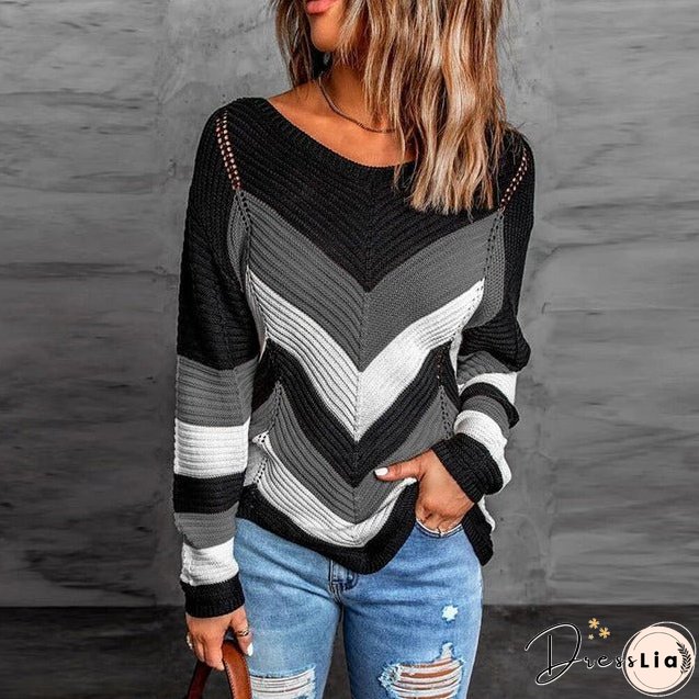 Casual Striped Patchwork Sweater