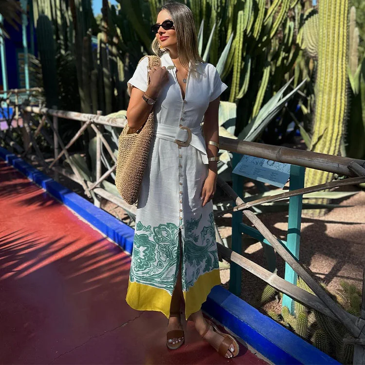 Color Block Printed Shirt Dress