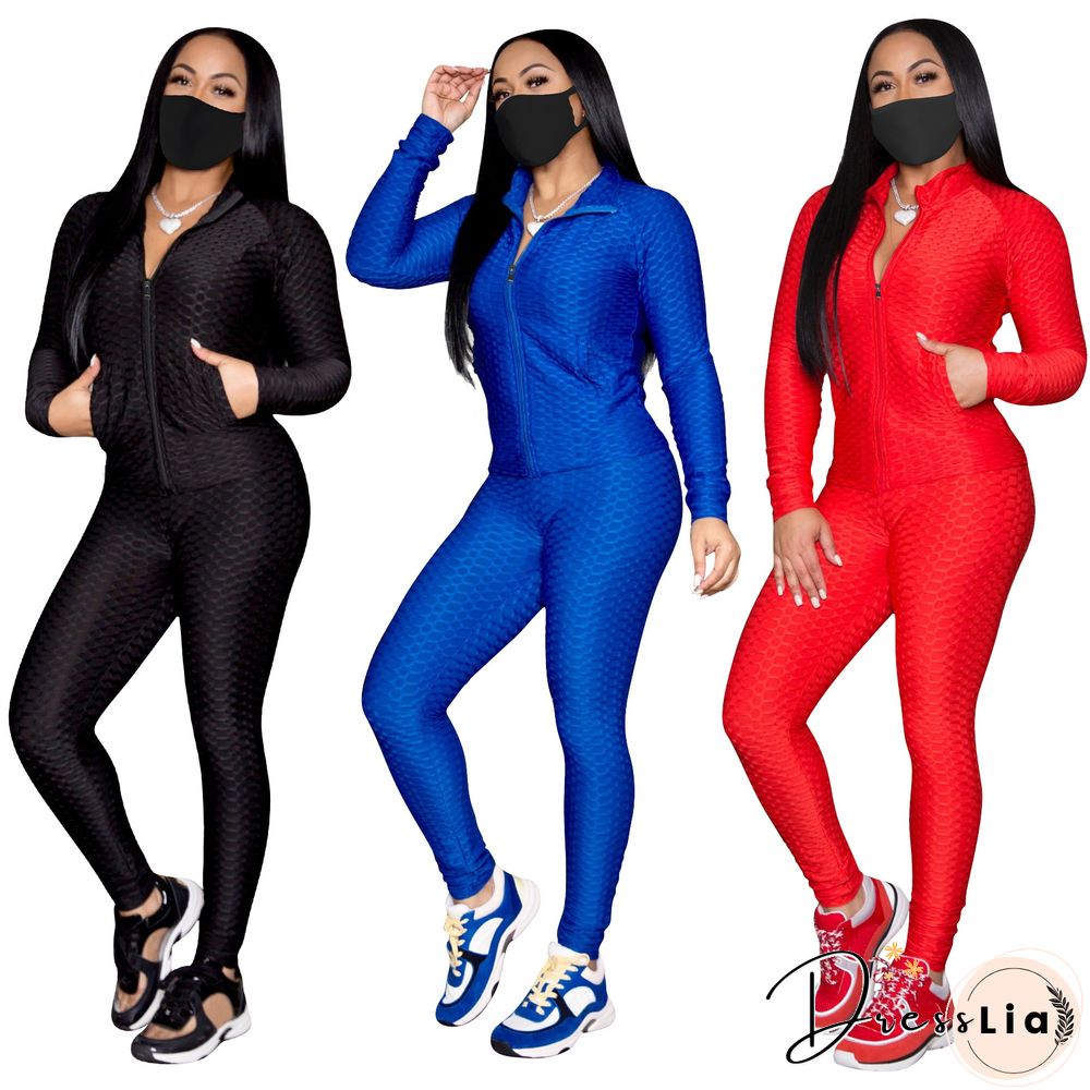 Zip Stand Collar Sportswear Jacket And Pants Set