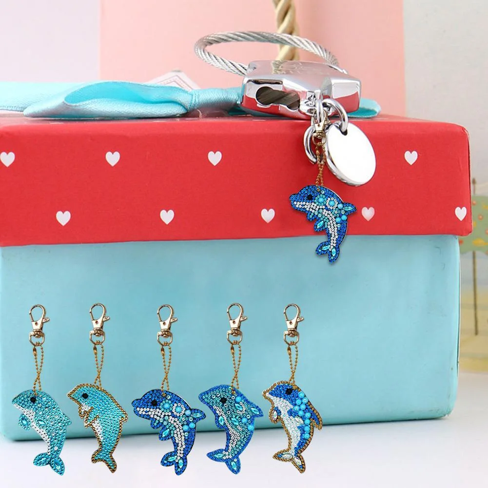 5pcs Dolphin Shape Key Chains DIY Diamond Painting Special Shape Full Drill