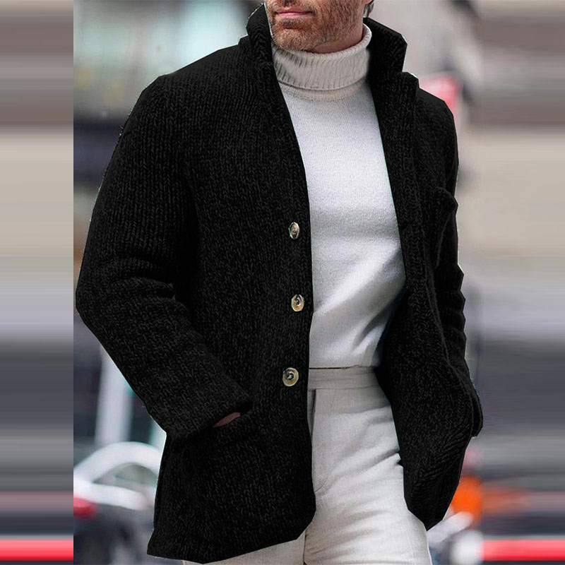 Men's Padded Jacket Casua Single Breasted Stand Collar Knitted Sweater