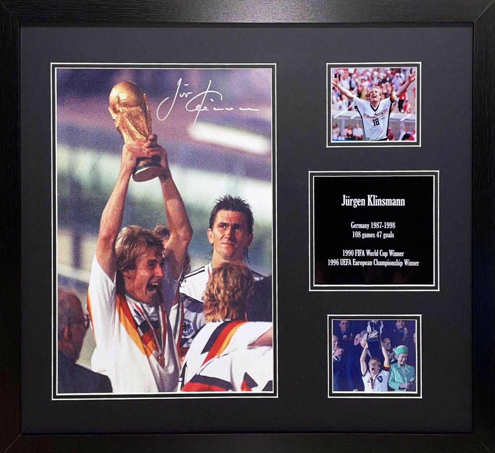 FRAMED JURGEN KLINSMANN GERMANY 1990 WORLD CUP SIGNED Photo Poster painting WITH PROOF COA SPURS