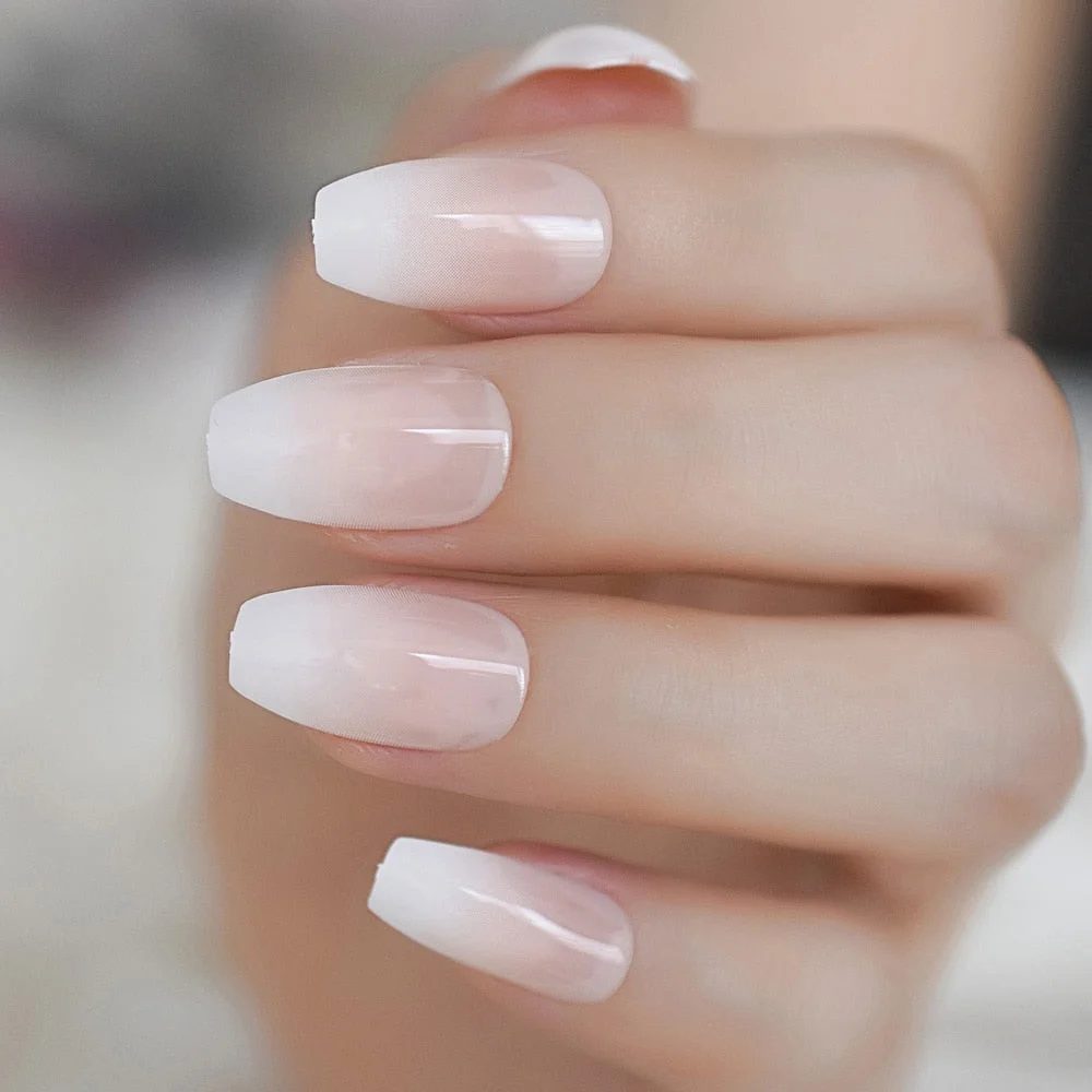 Ombre French Ballerina Fake Nail Gradeint Natural Coffin False Nails Wholesale Nails Supplier 24 Russian Shipping-Nail Inspo