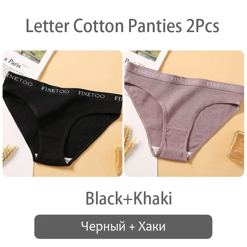 FINETOO New M-2XL Women Underpants Custom Letter Panties Breathable Cotton Underwear Ladies Briefs Casual Panty Female Lingerie