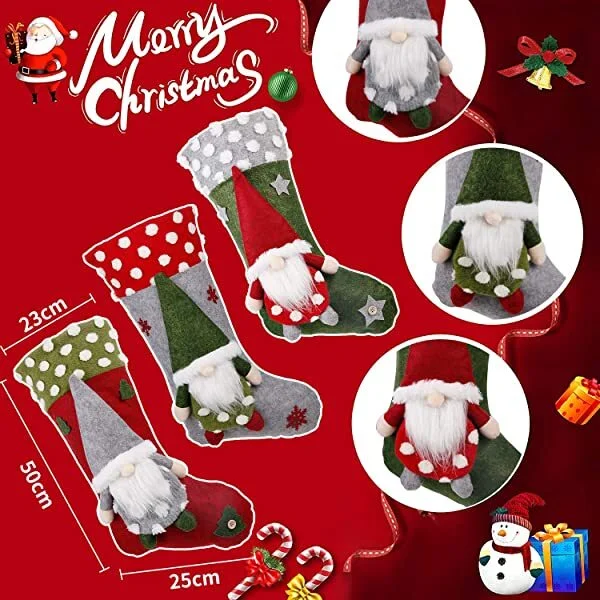 🔥kukelife🔥Christmas-Christmas stocking 3 pack 19 inch 3d santa Christmas stockings fireplace hanging stockings for family Christmas decoration xmas character holiday season party decor