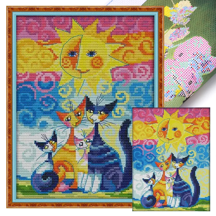 『Joy Sunday』Cat in the Sun - 14CT Stamped Eco-Friendly Cotton Thread Cross Stitch(19*28cm)(Backstitch)