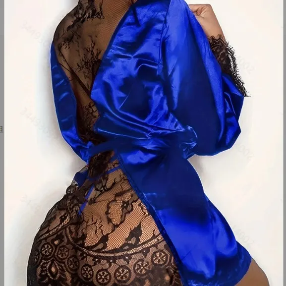 Churchf Spring And Summer Sexy Simulation Silk Robe Casual Thin Home Clothes Pajamas Lace Loose Cardigan With Bathrobe