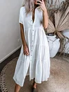 Solid Color Short Sleeves Midi Dress