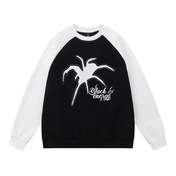 Men Hoodie Spider Patch Crew Neck Sweater Men