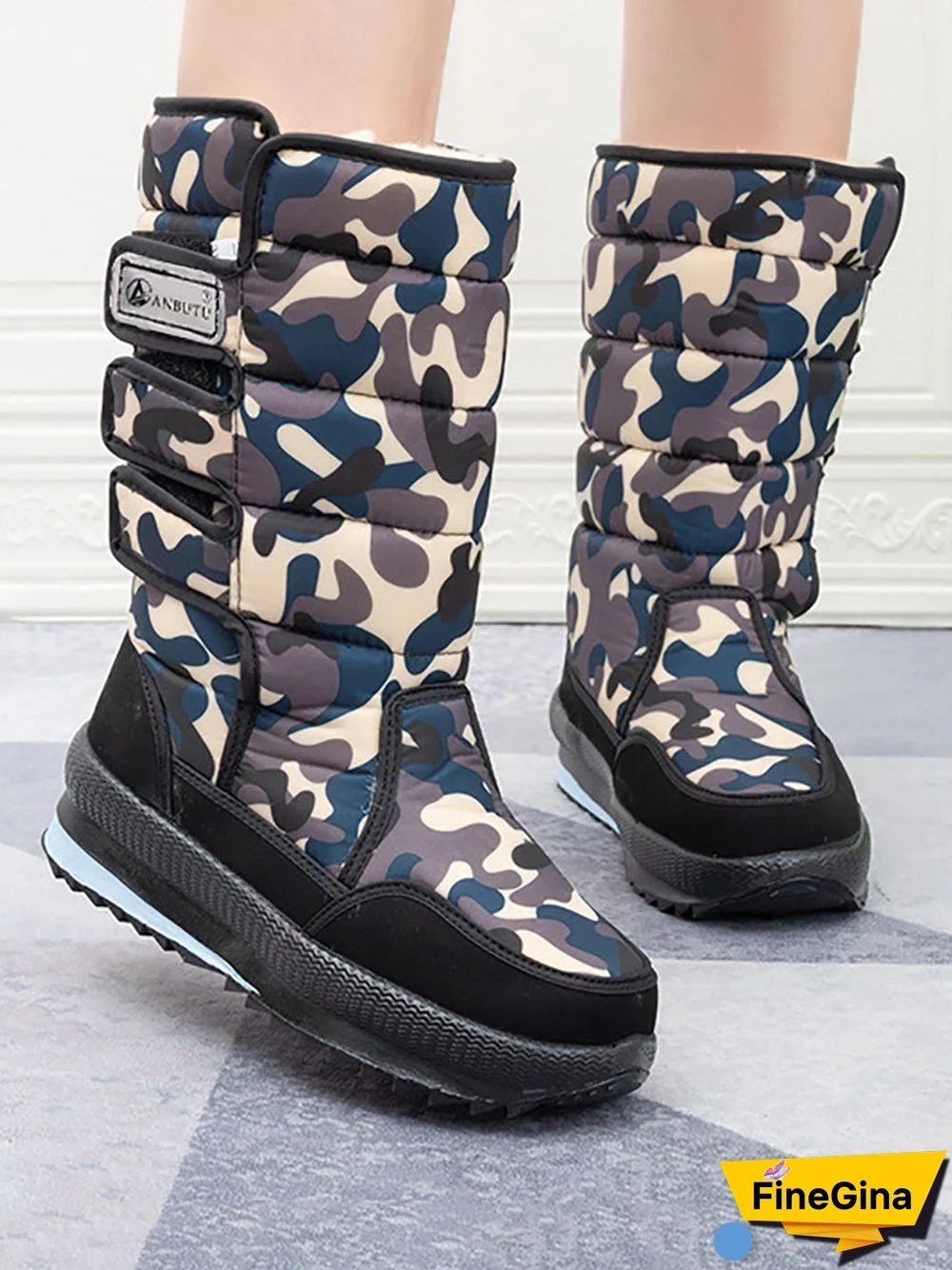 Women Winter Fleece-lined Camouflage Snow Boots